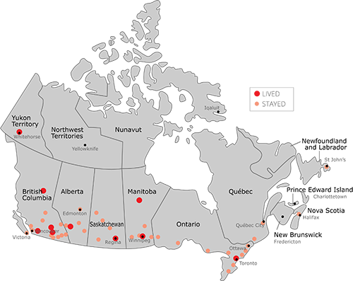 Places in Canada where we've lived and stayed Places in Canada where we've lived and stayed