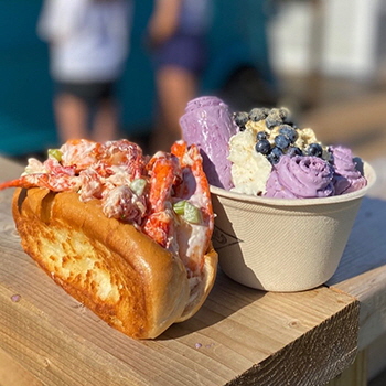 Seafood lobster roll and rolled ice cream from Truckin' Roll, PEI