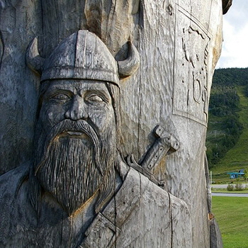 The viking carving on the Newfoundland & Labrador Heritage Tree, Corner Brook, NL